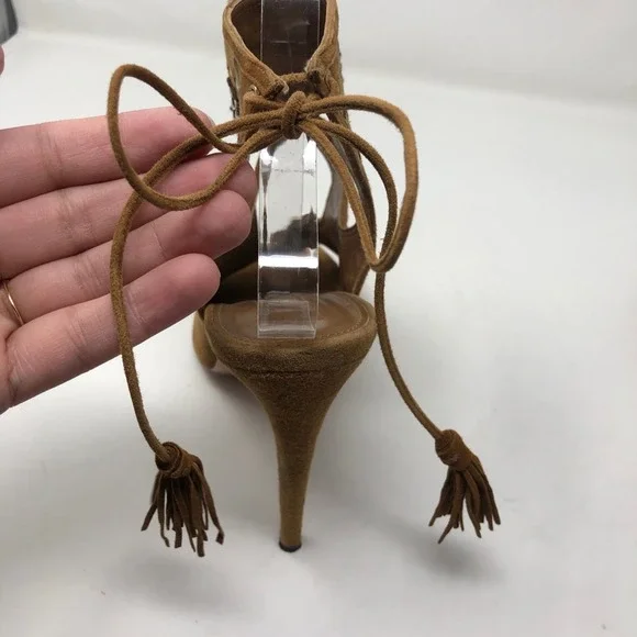 Aquazzura Sexy Thing Cut Out Suede Sandals Womens 40 US 9.5 Brown Artsy Boho - Picture 10 of 14